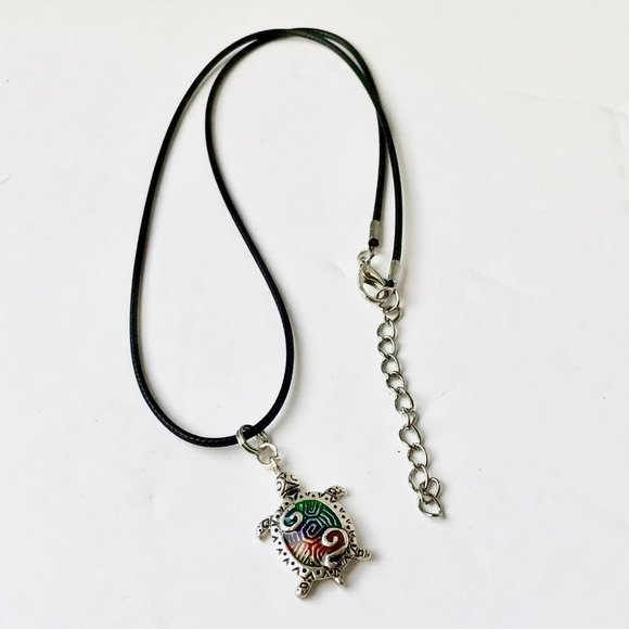 Silver Sea Turtle Pendant Necklace Colorful Enamel Sea Life Nautical Plated - Picture 5 of 9